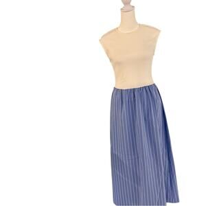 Medium Full Length Maxi Dress, Blue & White Pin Stripe